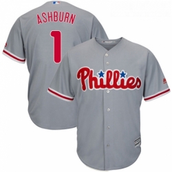 Youth Majestic Philadelphia Phillies 1 Richie Ashburn Authentic Grey Road Cool Base MLB Jersey