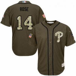 Youth Majestic Philadelphia Phillies 14 Pete Rose Authentic Green Salute to Service MLB Jersey