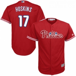 Youth Majestic Philadelphia Phillies 17 Rhys Hoskins Replica Red Alternate Cool Base MLB Jersey 