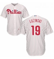 Youth Majestic Philadelphia Phillies 19 Greg Luzinski Replica WhiteRed Strip Home Cool Base MLB Jersey