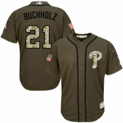 Youth Majestic Philadelphia Phillies 21 Clay Buchholz Replica Green Salute to Service MLB Jersey 