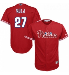 Youth Majestic Philadelphia Phillies 27 Aaron Nola Authentic Red Alternate Cool Base MLB Jersey