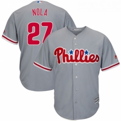 Youth Majestic Philadelphia Phillies 27 Aaron Nola Replica Grey Road Cool Base MLB Jersey