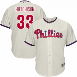 Youth Majestic Philadelphia Phillies 33 Drew Hutchison Authentic Cream Alternate Cool Base MLB Jersey 