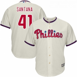 Youth Majestic Philadelphia Phillies 41 Carlos Santana Authentic Cream Alternate Cool Base MLB Jersey 