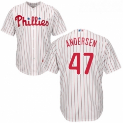 Youth Majestic Philadelphia Phillies 47 Larry Andersen Replica WhiteRed Strip Home Cool Base MLB Jersey