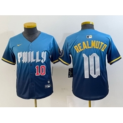 Youth Philadelphia Phillies 10 J T  Realmuto Blue 2024 City Connect Limited Stitched Baseball Jersey 4