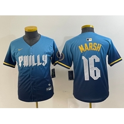 Youth Philadelphia Phillies 16 Brandon Marsh Blue 2024 City Connect Limited Stitched Jersey 5