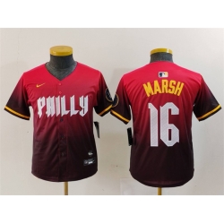 Youth Philadelphia Phillies 16 Brandon Marsh Red 2024 City Connect Limited Stitched Baseball Jersey