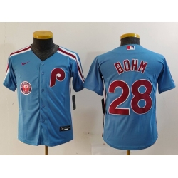 Youth Philadelphia Phillies 28 Alec Bohm Blue Cool Base Stitched Baseball Jersey 2