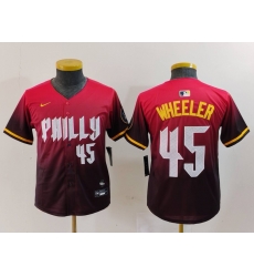 Youth Philadelphia Phillies 45 Zack Wheeler Red 2024 City Connect Limited Stitched Baseball Jersey 2