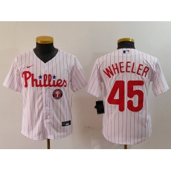 Youth Philadelphia Phillies 45 Zack Wheeler White Cool Base Stitched Baseball Jersey 2