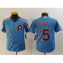 Youth Philadelphia Phillies 5 Bryson Stott Blue Cool Base Stitched Baseball Jersey 1