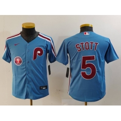 Youth Philadelphia Phillies 5 Bryson Stott Blue Cool Base Stitched Baseball Jersey 2