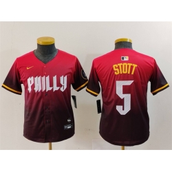 Youth Philadelphia Phillies 5 Bryson Stott Red 2024 City Connect Limited Stitched Baseball Jersey