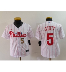 Youth Philadelphia Phillies 5 Bryson Stott White Cool Base Stitched Baseball Jersey 6