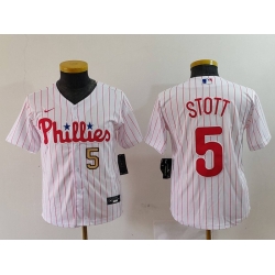 Youth Philadelphia Phillies 5 Bryson Stott White Cool Base Stitched Baseball Jersey 6