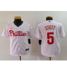 Youth Philadelphia Phillies 5 Bryson Stott White Cool Base Stitched Baseball Jersey 8