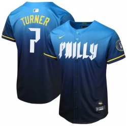 Youth Philadelphia Phillies 7 Trea Turner Blue 2024 City Connect Limited Stitched Baseball Jersey