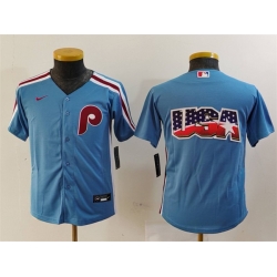 Youth Philadelphia Phillies Team Big Logo Blue Cool Base Stitched Baseball Jersey