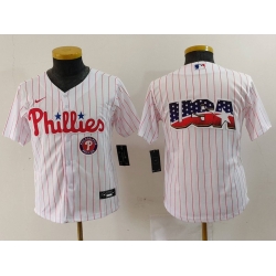 Youth Philadelphia Phillies Team Big Logo White Cool Base Stitched Baseball Jersey 2