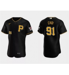 Men Pittsburgh Pirates 91 Ji Man Choi Black Flex Base Stitched Baseball Jersey