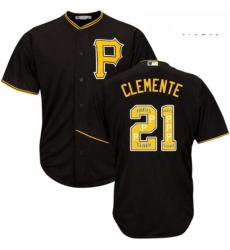 Mens Majestic Pittsburgh Pirates 21 Roberto Clemente Authentic Black Team Logo Fashion Cool Base MLB Jersey