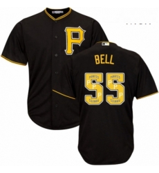 Mens Majestic Pittsburgh Pirates 55 Josh Bell Authentic Black Team Logo Fashion Cool Base MLB Jersey 