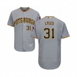 Mens Pittsburgh Pirates 31 Jordan Lyles Grey Road Flex Base Authentic Collection Baseball Jersey