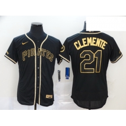 Pirates 21 Roberto Clemente Black Gold 2020 Nike Flexbase Jersey