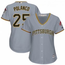 Womens Majestic Pittsburgh Pirates 25 Gregory Polanco Replica Grey Road Cool Base MLB Jersey