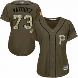 Womens Majestic Pittsburgh Pirates 73 Felipe Vazquez Authentic Green Salute to Service MLB Jersey 