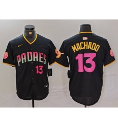 Men San Diego Padres 13 Manny Machado Black Cool Base Stitched Baseball Jersey 4