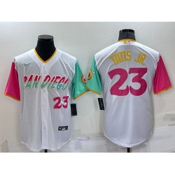 Men San Diego Padres 23 Fernando Tatis Jr  2022 White City Connect Cool Base Stitched Jersey