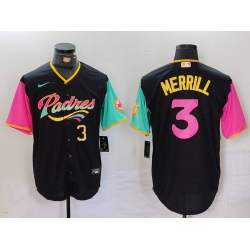 Men San Diego Padres 3 Jackson Merrill Black City Connect Cool Base Stitched Baseball Jersey 1