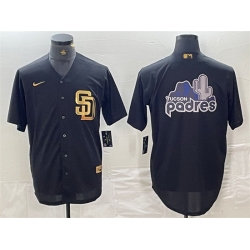 Men San Diego Padres Black Team Big Logo Cool Base Stitched Baseball Jersey 1