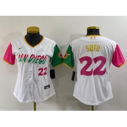 Women San Diego Padres 22 Juan Soto 2022 White City Connect Cool Base Stitched Baseball Jersey 28Run Small 29