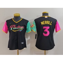 Women San Diego Padres 3 Jackson Merrill Black City Connect Stitched Baseball Jersey