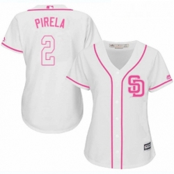 Womens Majestic San Diego Padres 2 Jose Pirela Authentic White Fashion Cool Base MLB Jersey 