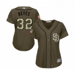 Womens San Diego Padres 32 Franmil Reyes Authentic Green Salute to Service Cool Base Baseball Jersey 