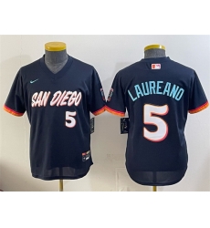 Youth San Diego Padres  5 Ram%C3%B3n Laureano Obsidian 2026 City Connect Stadium Stitched Baseball Jersey
