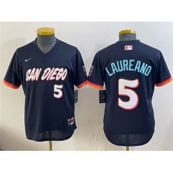 Youth San Diego Padres  5 Ram%C3%B3n Laureano Obsidian 2026 City Connect Stadium Stitched Baseball Jersey