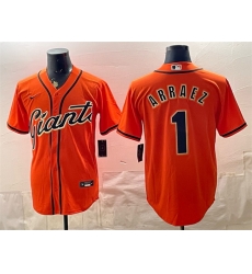 Men San Francisco Giants  1 Luis Arraez Orange Cool Base Stitched Baseball Jersey