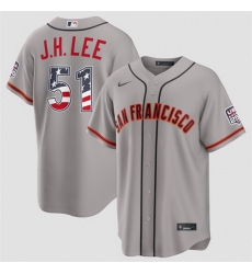 Men San Francisco Giants  51 Jung Hoo Lee Grey 2026 USA 250 Fourth of July Stitched Baseball Jersey