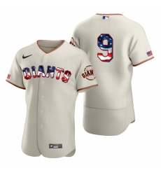 Men San Francisco Giants 9 Brandon Belt Men Nike Cream Fluttering USA Flag Limited Edition Flex Base MLB Jersey