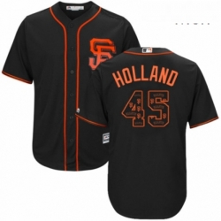 Mens Majestic San Francisco Giants 45 Derek Holland Authentic Black Team Logo Fashion Cool Base MLB Jersey 