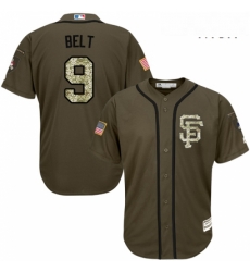 Mens Majestic San Francisco Giants 9 Brandon Belt Replica Green Salute to Service MLB Jersey