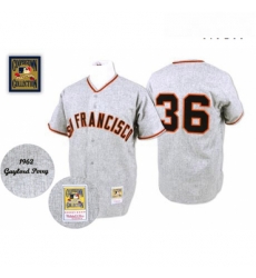 Mens Mitchell and Ness 1962 San Francisco Giants 36 Gaylord Perry Replica Grey Throwback MLB Jersey