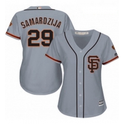 Womens Majestic San Francisco Giants 29 Jeff Samardzija Replica Grey Road 2 Cool Base MLB Jersey