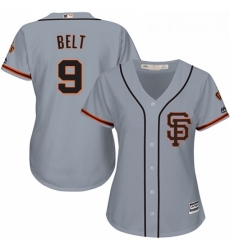 Womens Majestic San Francisco Giants 9 Brandon Belt Authentic Grey Road 2 Cool Base MLB Jersey